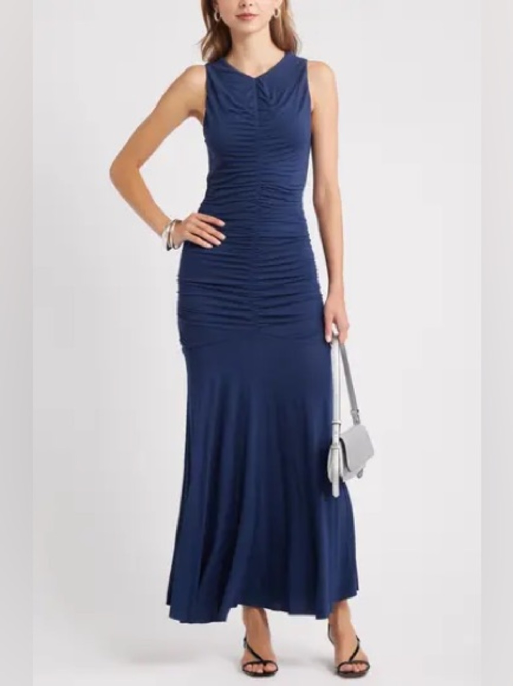 Open Edit • NWT Sleeveless Ruched Navy Maxi Dress with Flattering Fit